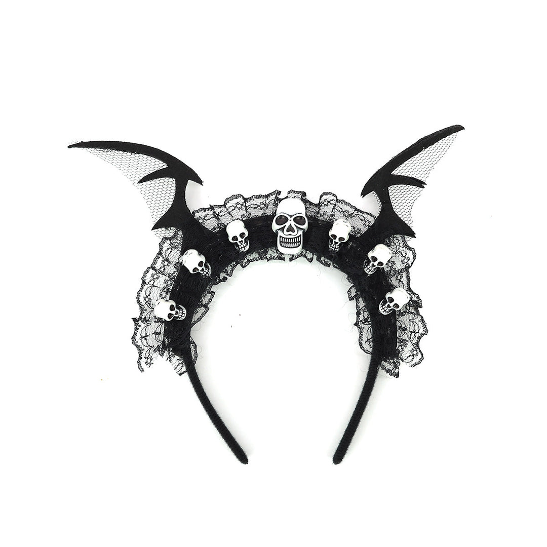 6 pcs of Halloween Batwing Lace Headband with Skull Accents