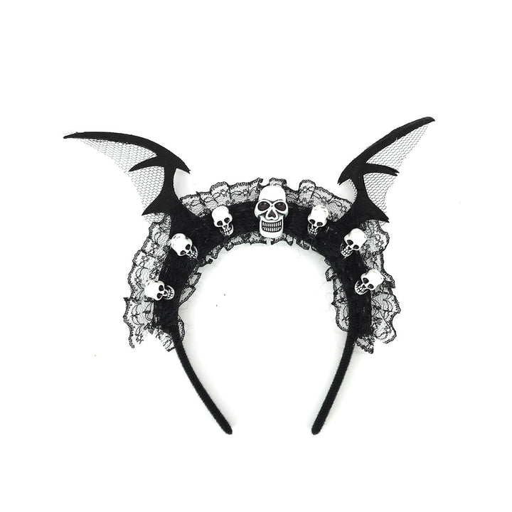 6 pcs of Halloween Batwing Lace Headband with Skull Accents