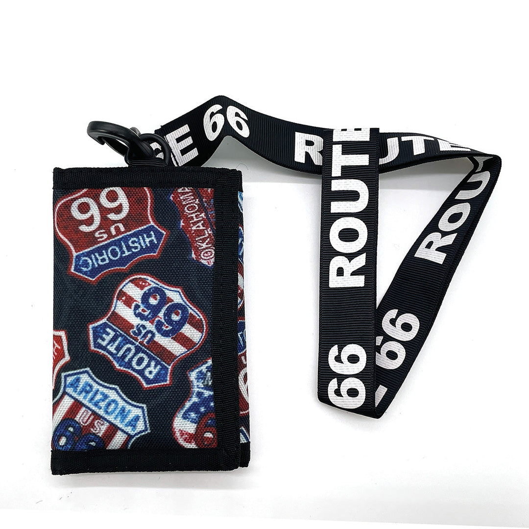 Route 66 Graphic Nylon Wallet with Lanyard