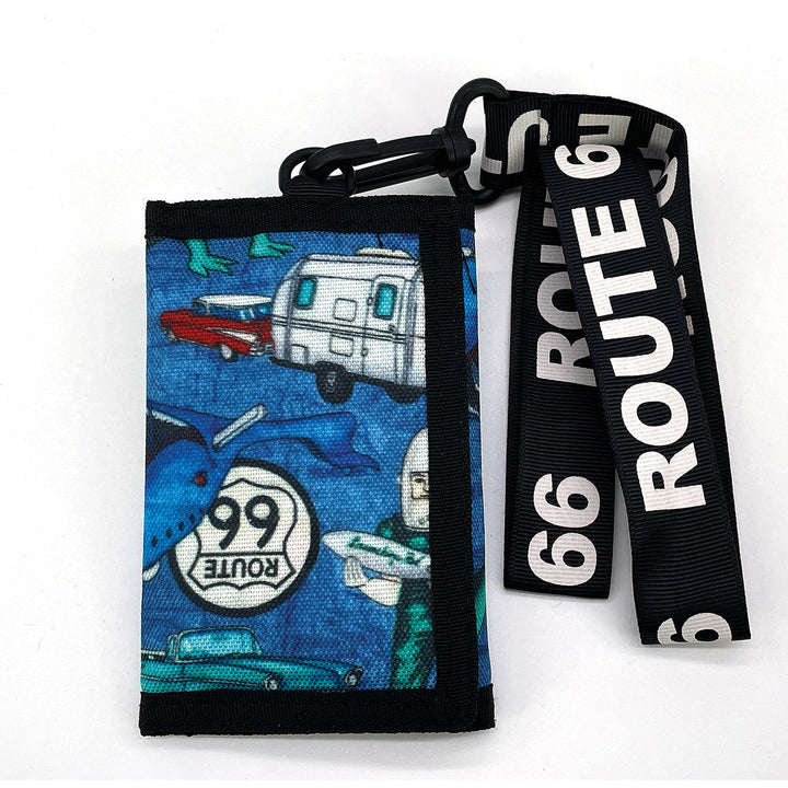Route 66 Graphic Nylon Wallet with Lanyard