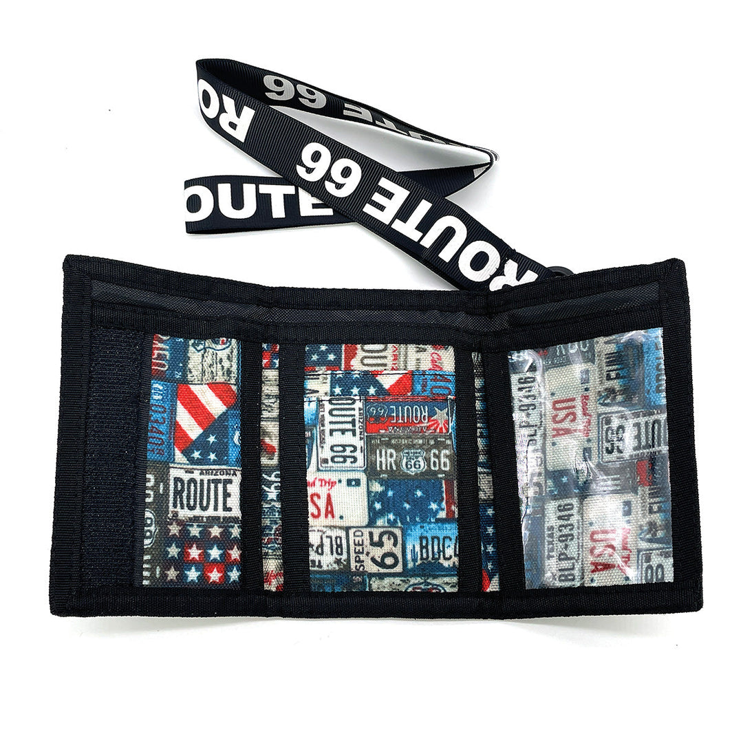 Route 66 Graphic Nylon Wallet with Lanyard