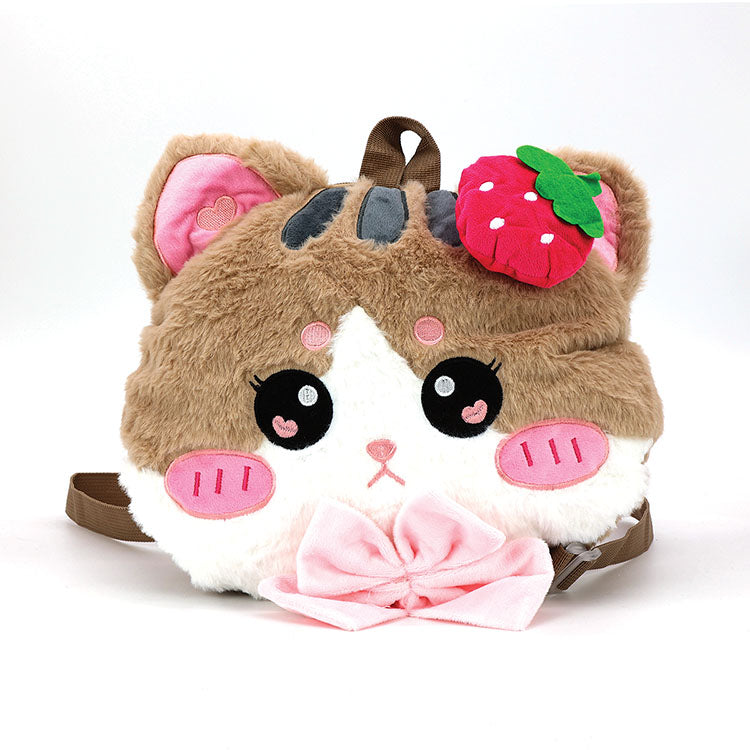 Kawaii Strawberry Cat Face Furry Backpack