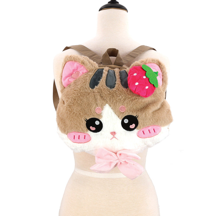 Kawaii Strawberry Cat Face Furry Backpack