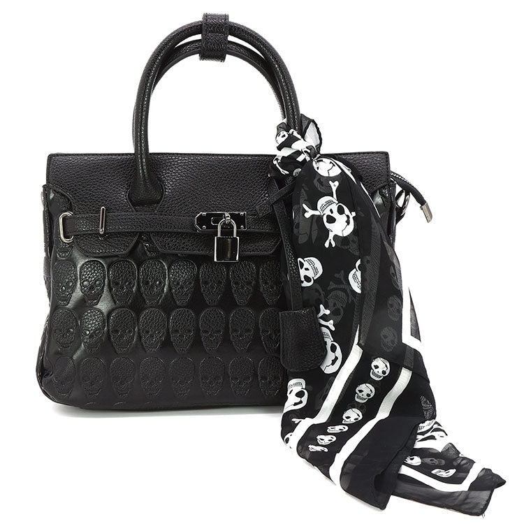 Skull Pattern Satchel in Vinyl