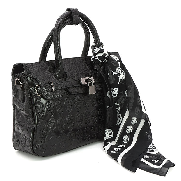 Skull Pattern Satchel in Vinyl