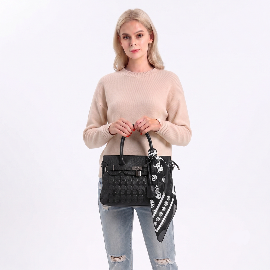 Skull Pattern Satchel in Vinyl