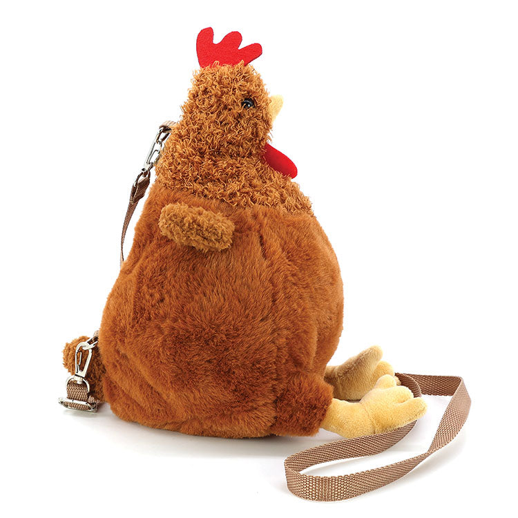 BROWN FURRY HEN CROSS BODY BAG IN POLYESTER