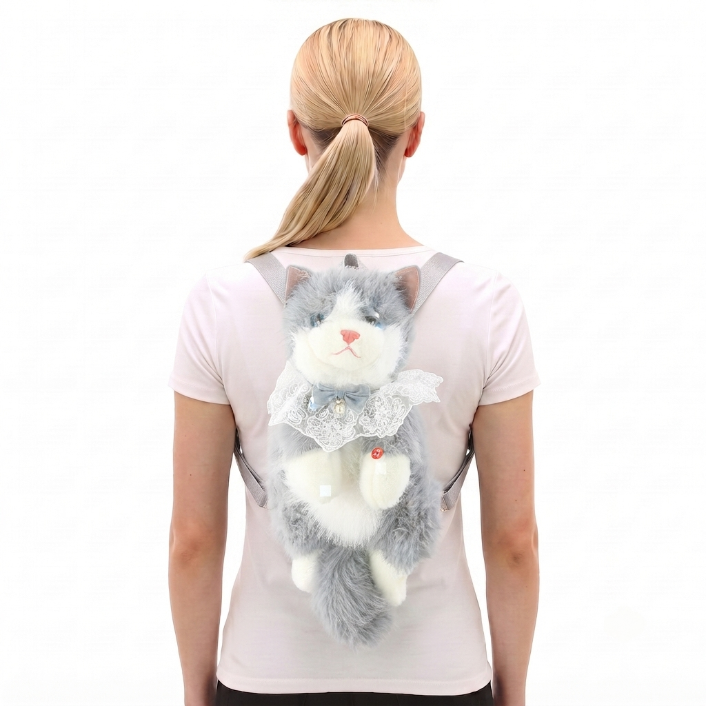Cute Cat Plush Backpack in Polyester