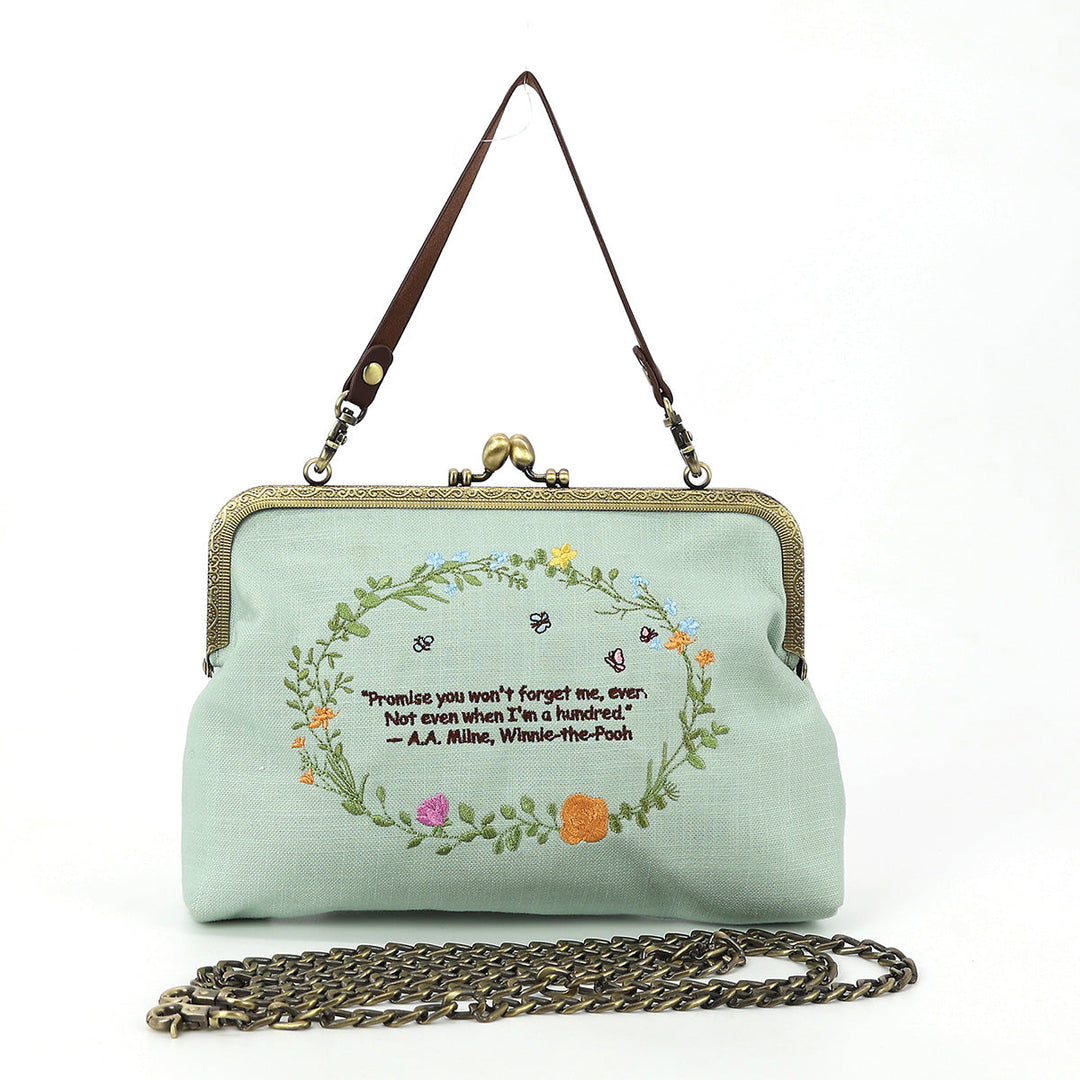 Pooh and Piglet Kisslock Bag in Linen Blended Material