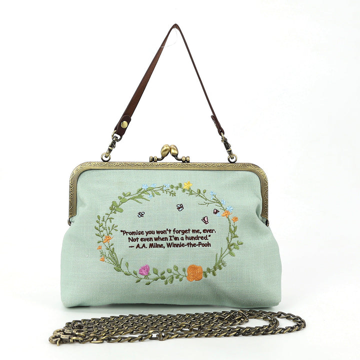 Pooh and Piglet Kisslock Bag in Linen Blended Material