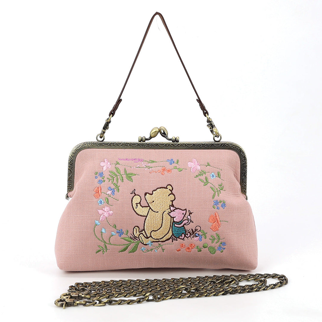 Pooh and Piglet Kisslock Bag in Linen Blended Material