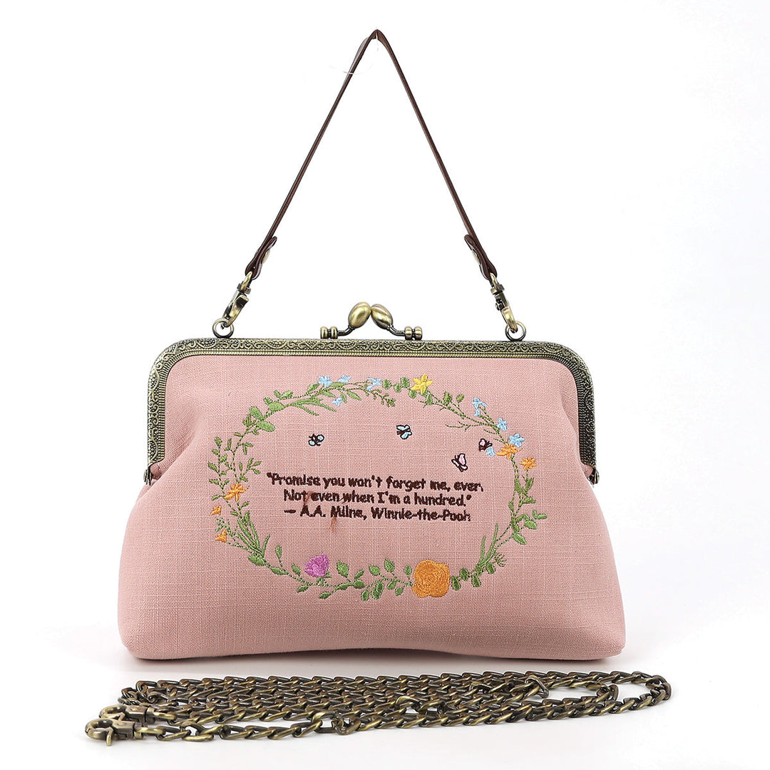 Pooh and Piglet Kisslock Bag in Linen Blended Material