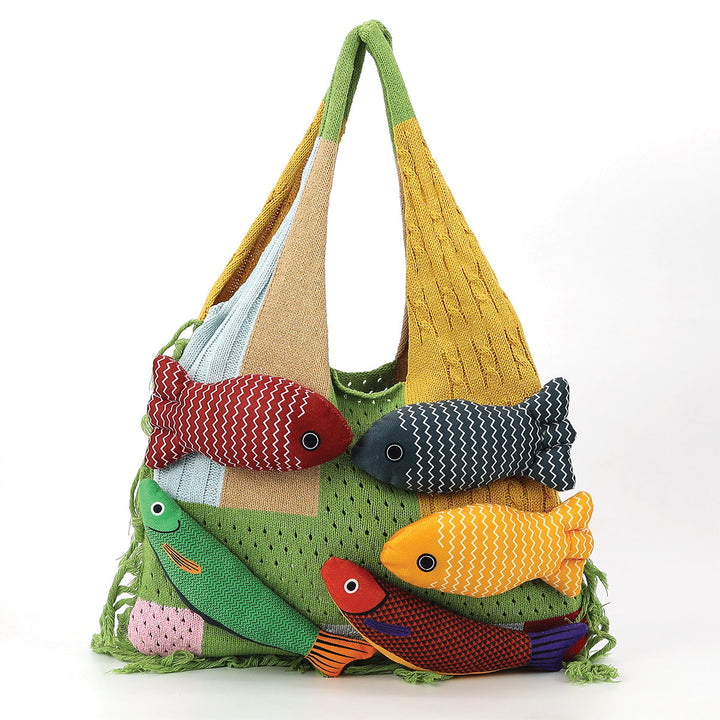 Fish Motifs Hobo Bag in Polyester