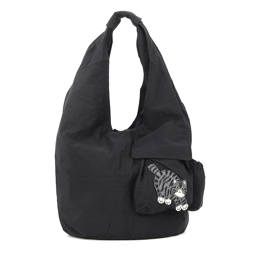 Cat Patch Pocket Hobo Bag in Polyester