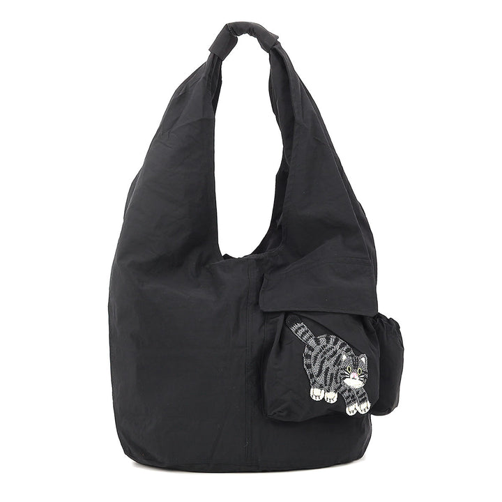 Cat Patch Pocket Hobo Bag in Polyester