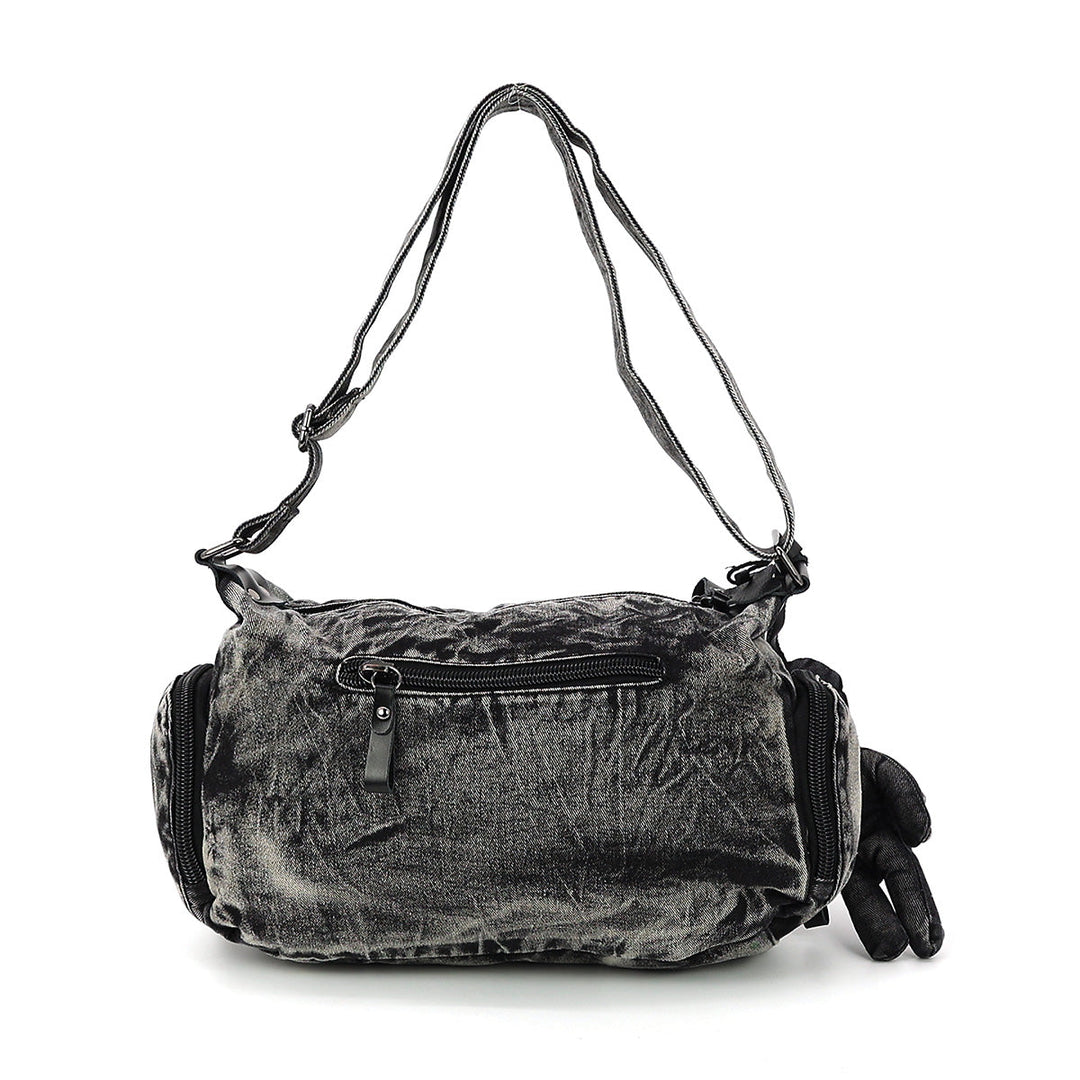 Vintage Washed Denim Shoulder Bag with Star Motif