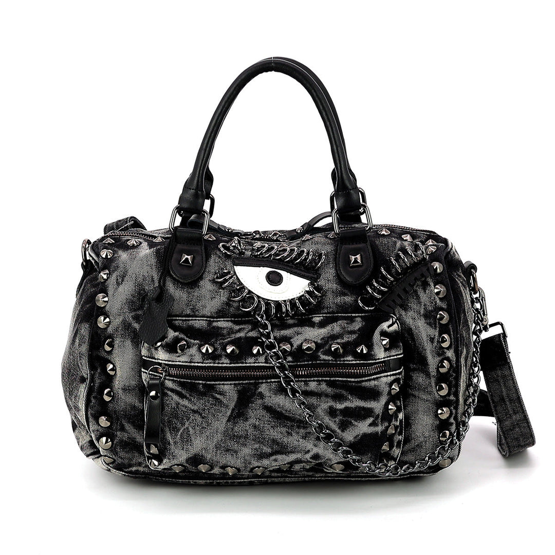 Vintage Washed Denim Satchel Eye Motif in Cotton