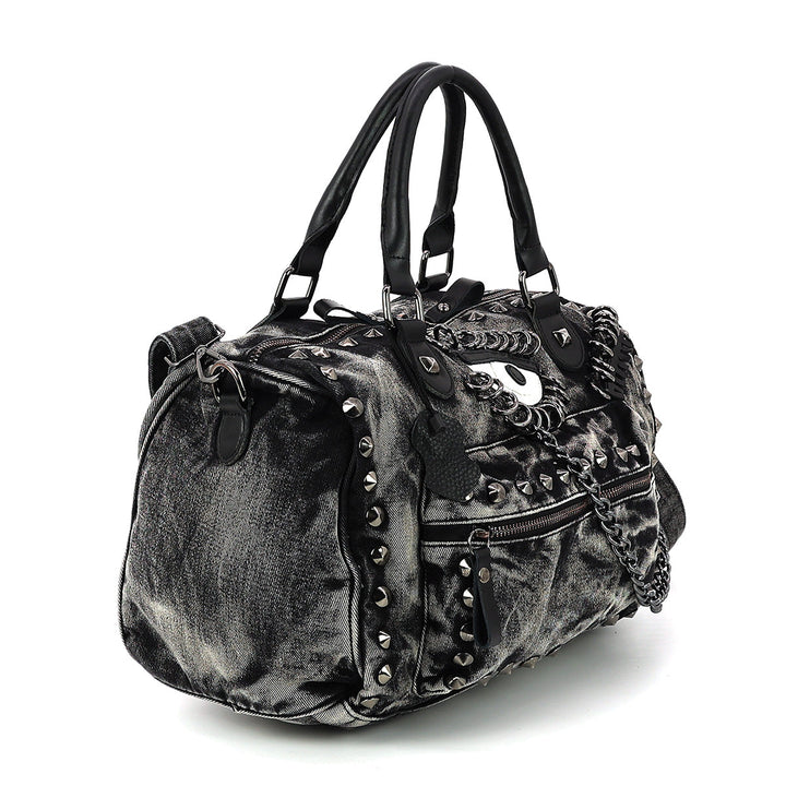 Vintage Washed Denim Satchel Eye Motif in Cotton