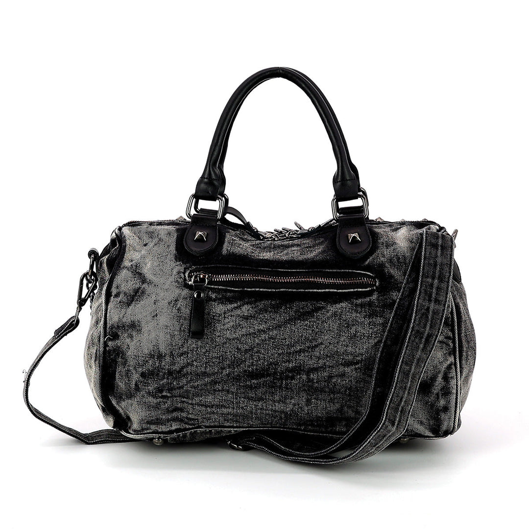 Vintage Washed Denim Satchel Eye Motif in Cotton