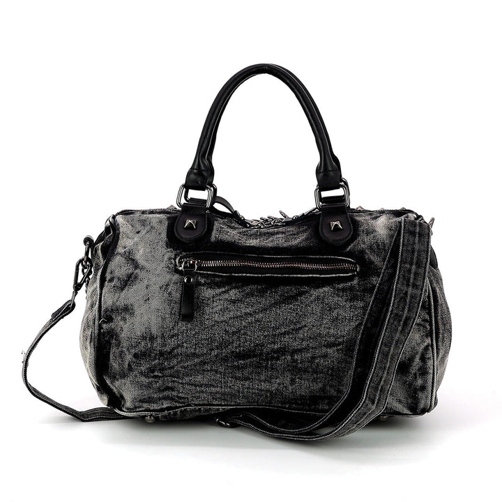 Vintage Washed Denim Satchel Eye Motif in Cotton