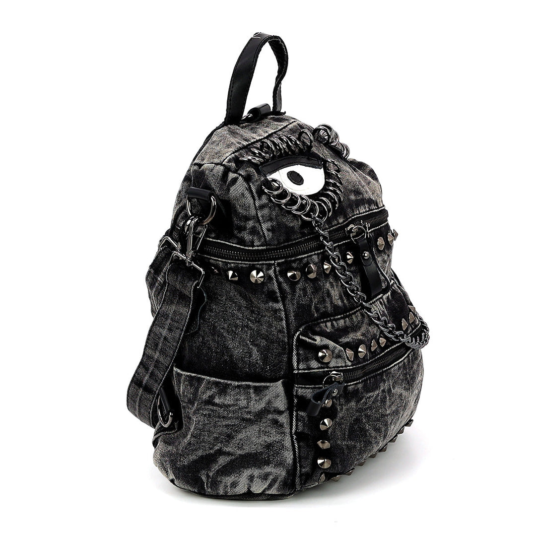 Vintage Washed Denim Mini Backpack Eye Motif in Cotton