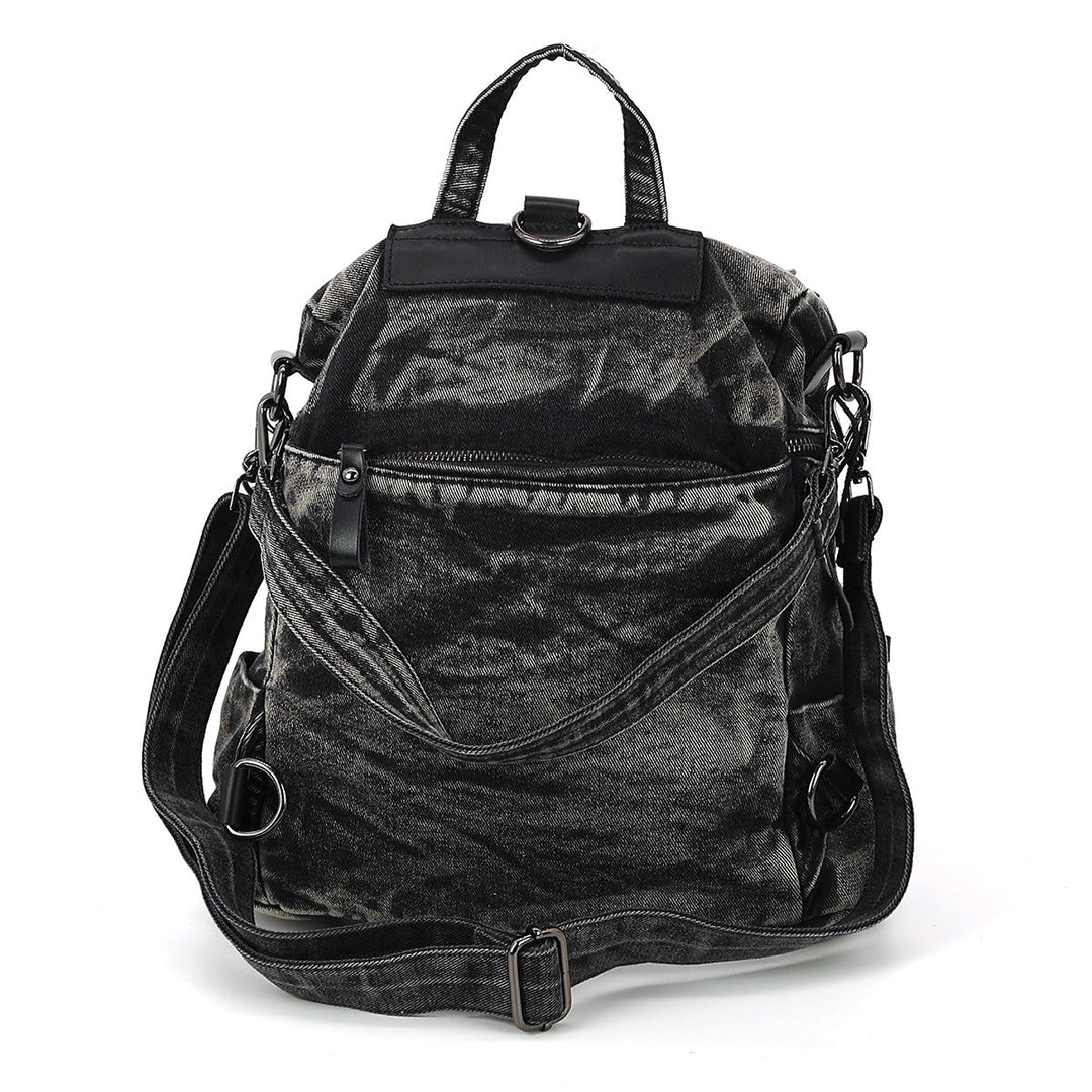 Vintage Washed Denim Mini Backpack Eye Motif in Cotton