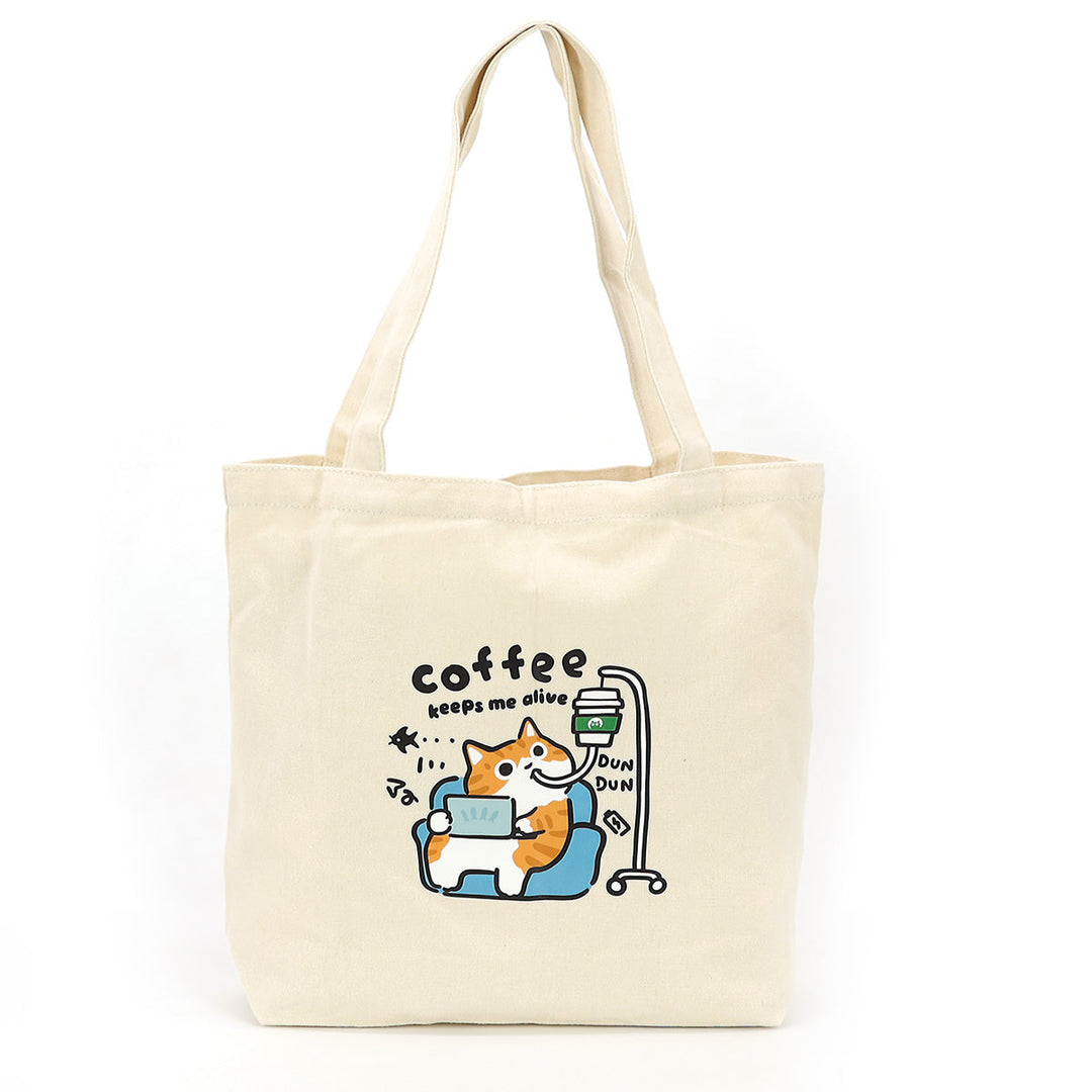 Coffee Cat Canvas Tote Bag