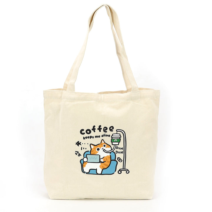 Coffee Cat Canvas Tote Bag