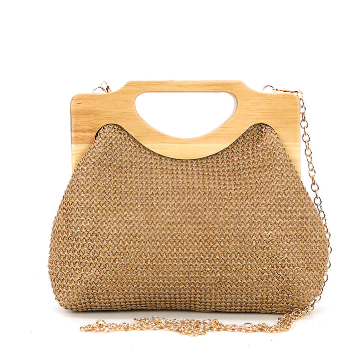 Vintage Wooden Frame Foliage Sequin Kisslock Bag in Polyester