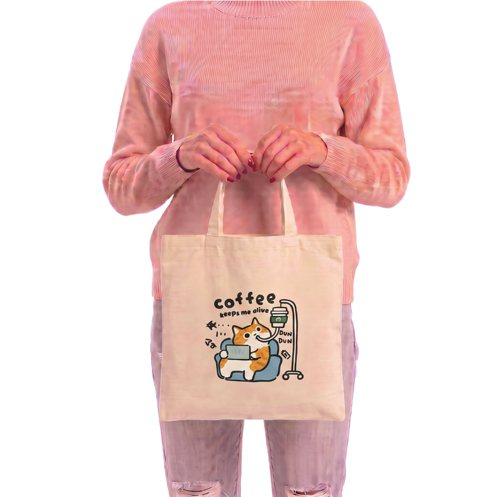 Coffee Cat Canvas Tote Bag