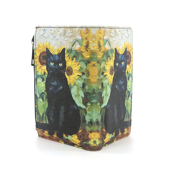 Black cat sunflower wallet in vinyl