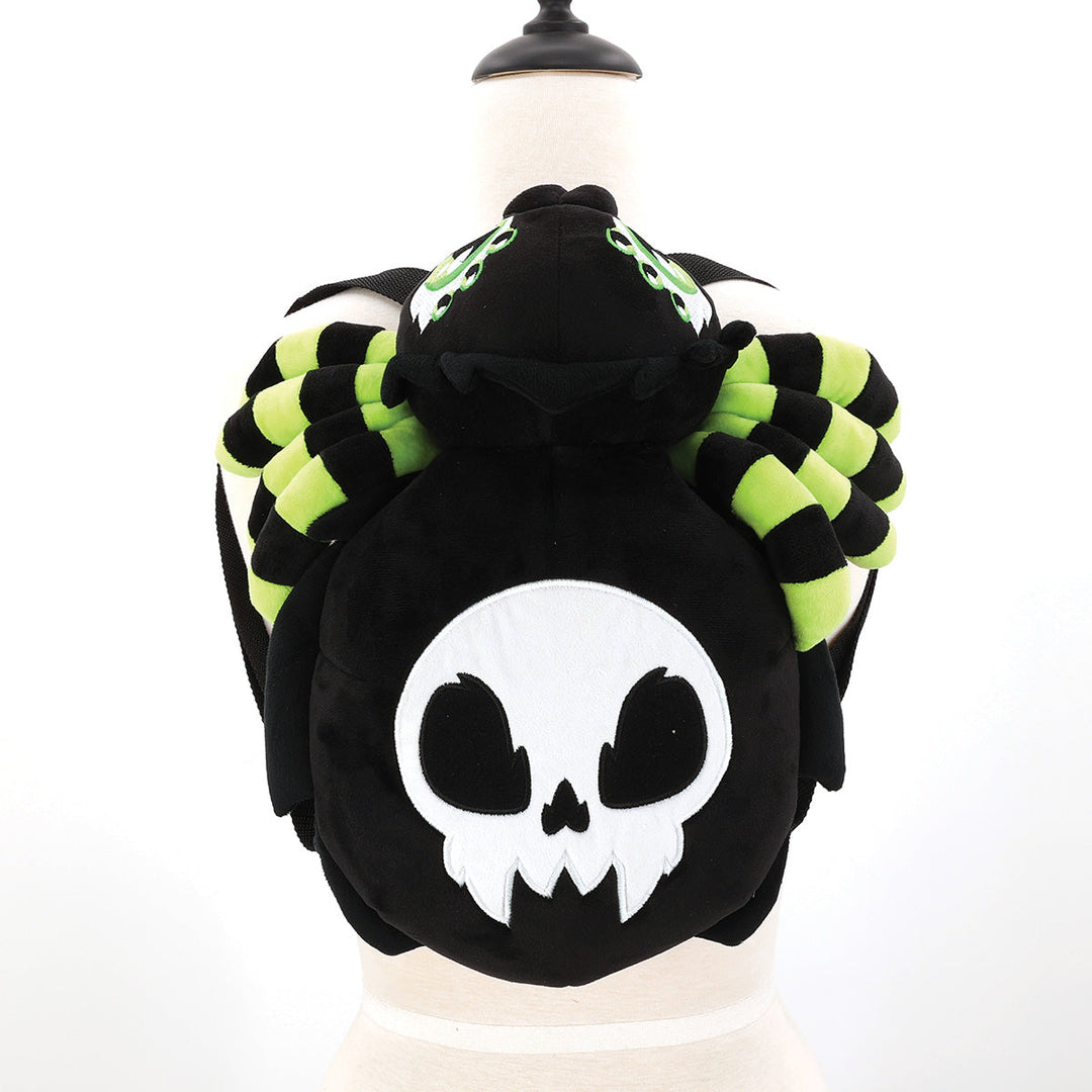 Glow in the Dark Skull Head Spider Plush Backpack in Polyester