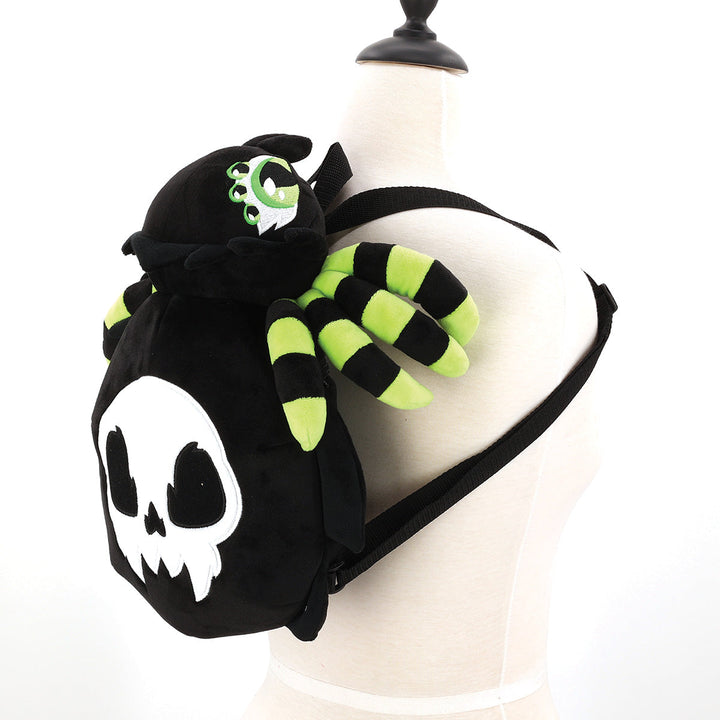 Glow in the Dark Skull Head Spider Plush Backpack in Polyester