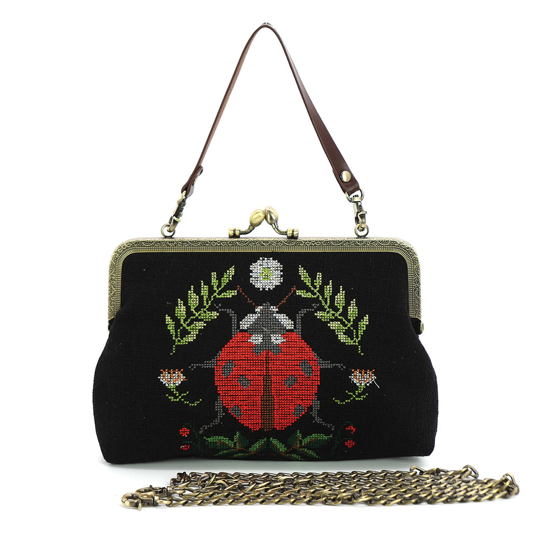 Embroidered Ladybug Kisslock Bag