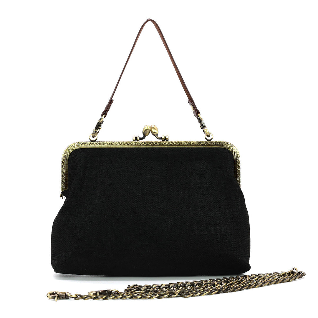 Nut Cracker Kiss Lock Bag in Linen Cotton Blend Material