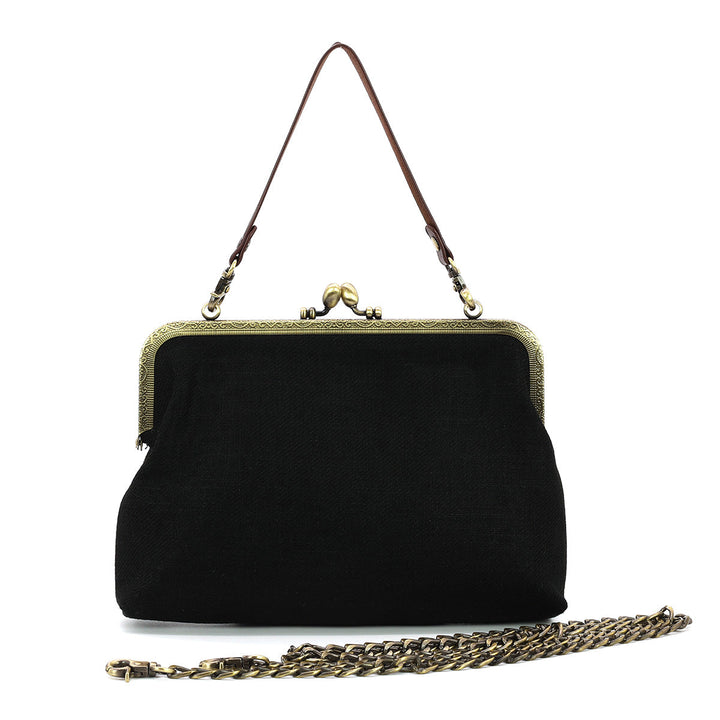 CELESTIAL DRAGON KISS LOCK BAG IN LINEN COTTON BLEND