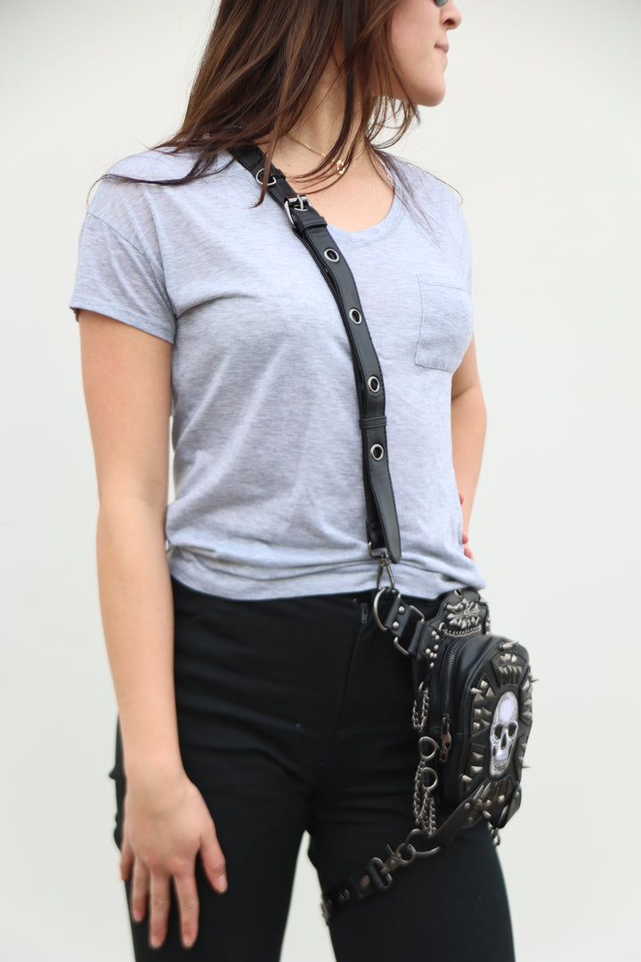 Convertible Skull Design Shoulder Bag/Waist pack in Vinyl - CuriousCottageGoods.com