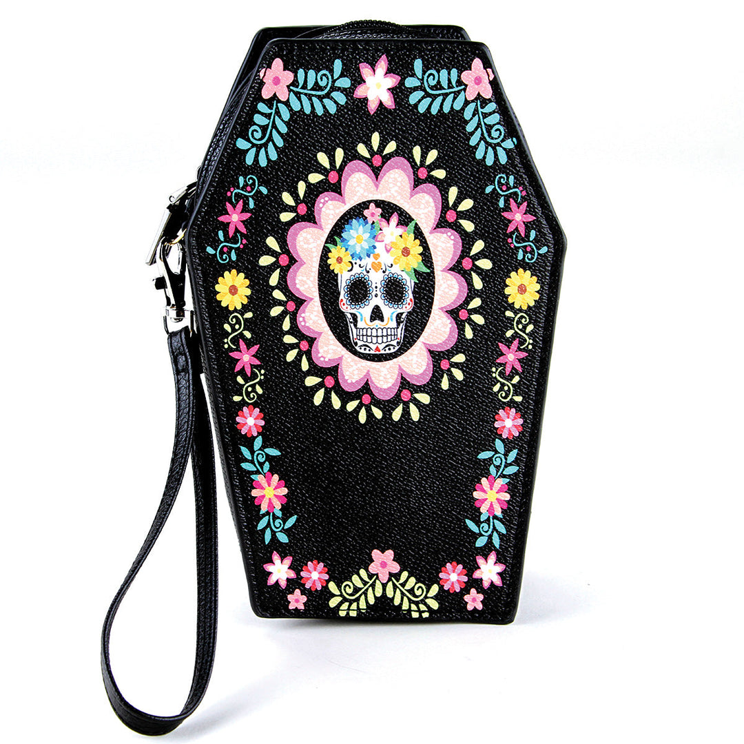 Sugar Skull Coffin Wallet In Vinyl, front view