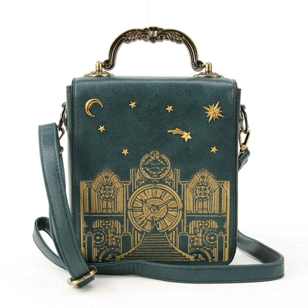 Vintage Clock Rectangle Shoulder Bag in Vinyl Material back view