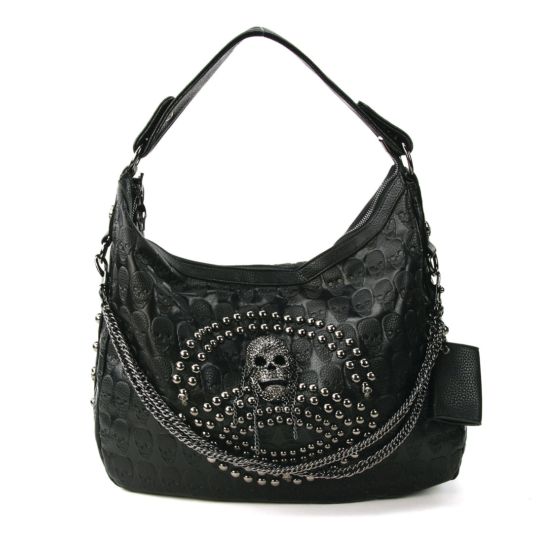 Studded Skull Hobo Bag in Vinyl Material front view