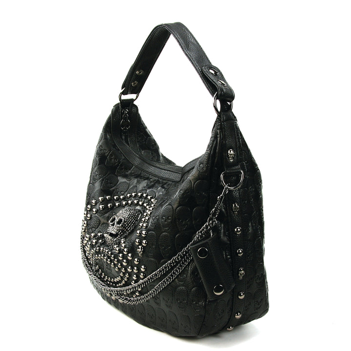 Studded Skull Hobo Bag in Vinyl Material side view