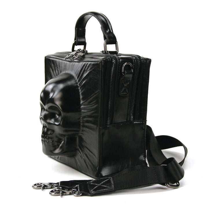 Skull Encased in Square Handheld Bag in Vinyl Material side view