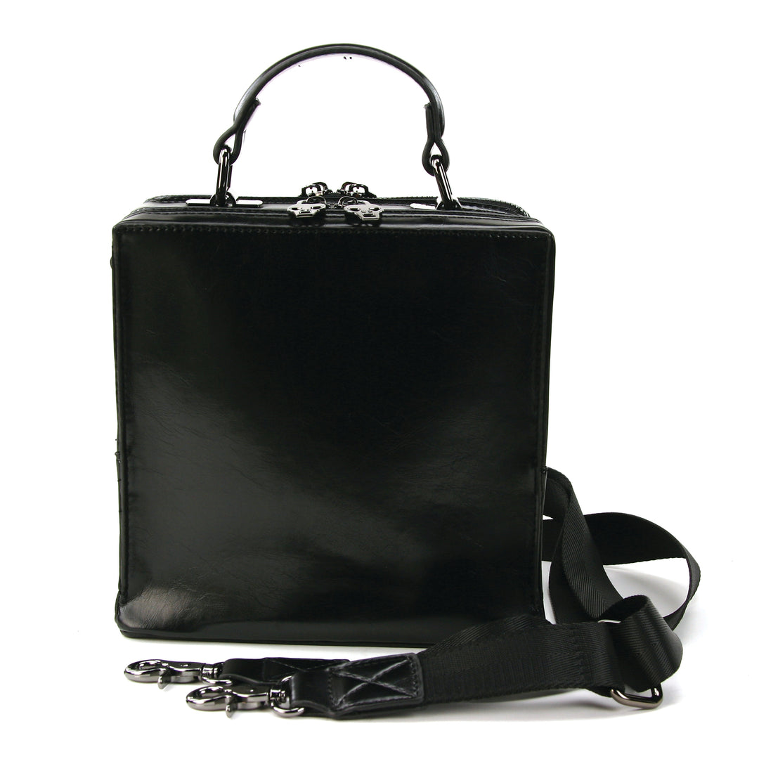 Skull Encased in Square Handheld Bag in Vinyl Material back view