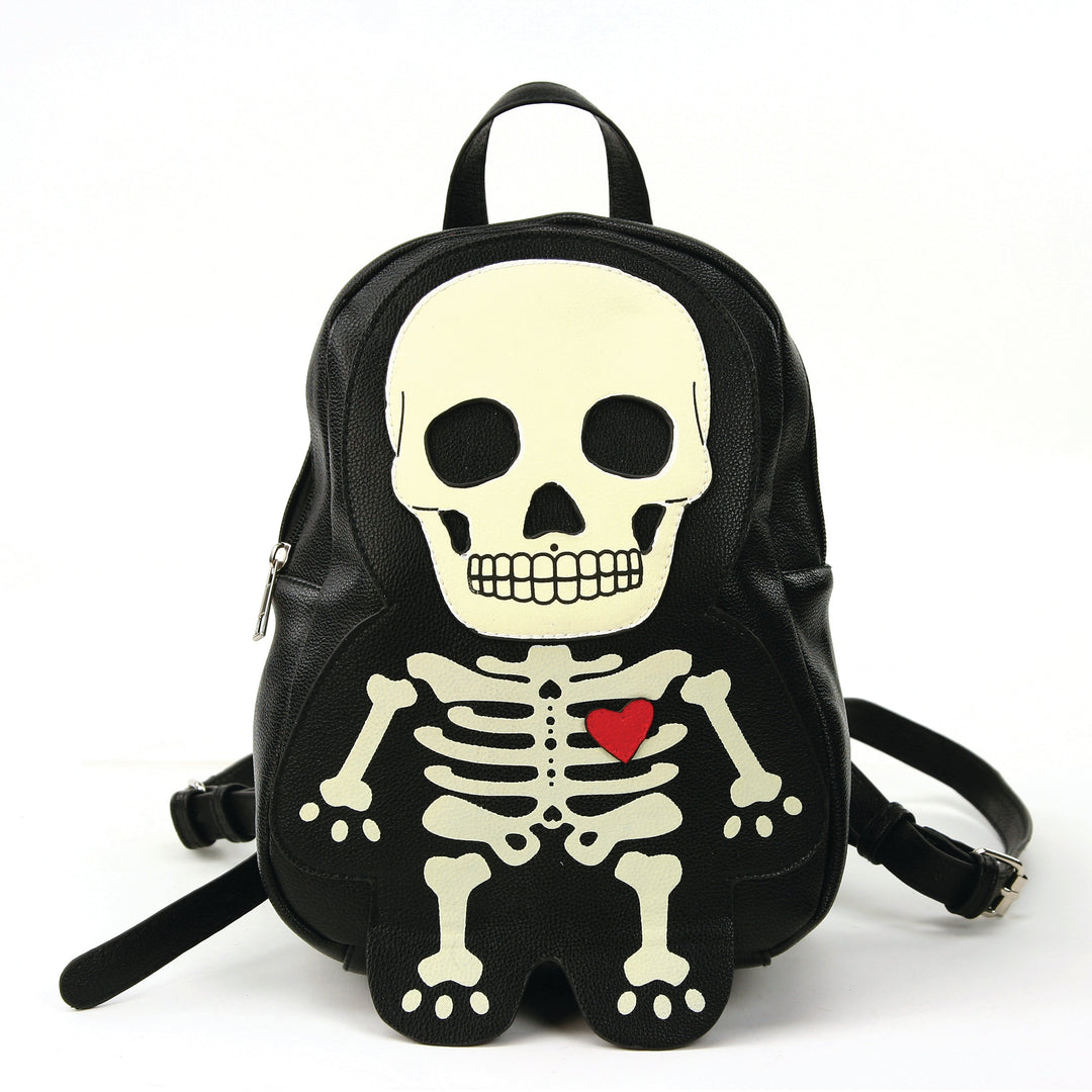 Glow in the Dark Skeleton Mini Backpack in Vinyl Material front view