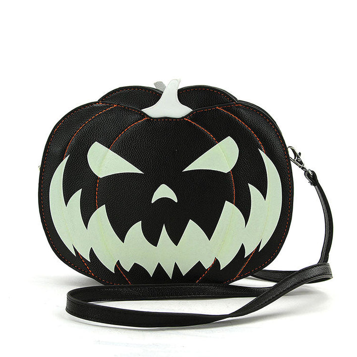 Glow in the Dark Jack O Lantern Crossbody Bag in Vinyl, jack o lantern face view