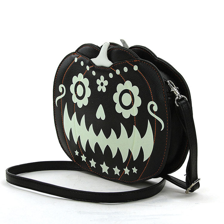 Glow in the Dark Jack O Lantern Crossbody Bag in Vinyl, side view