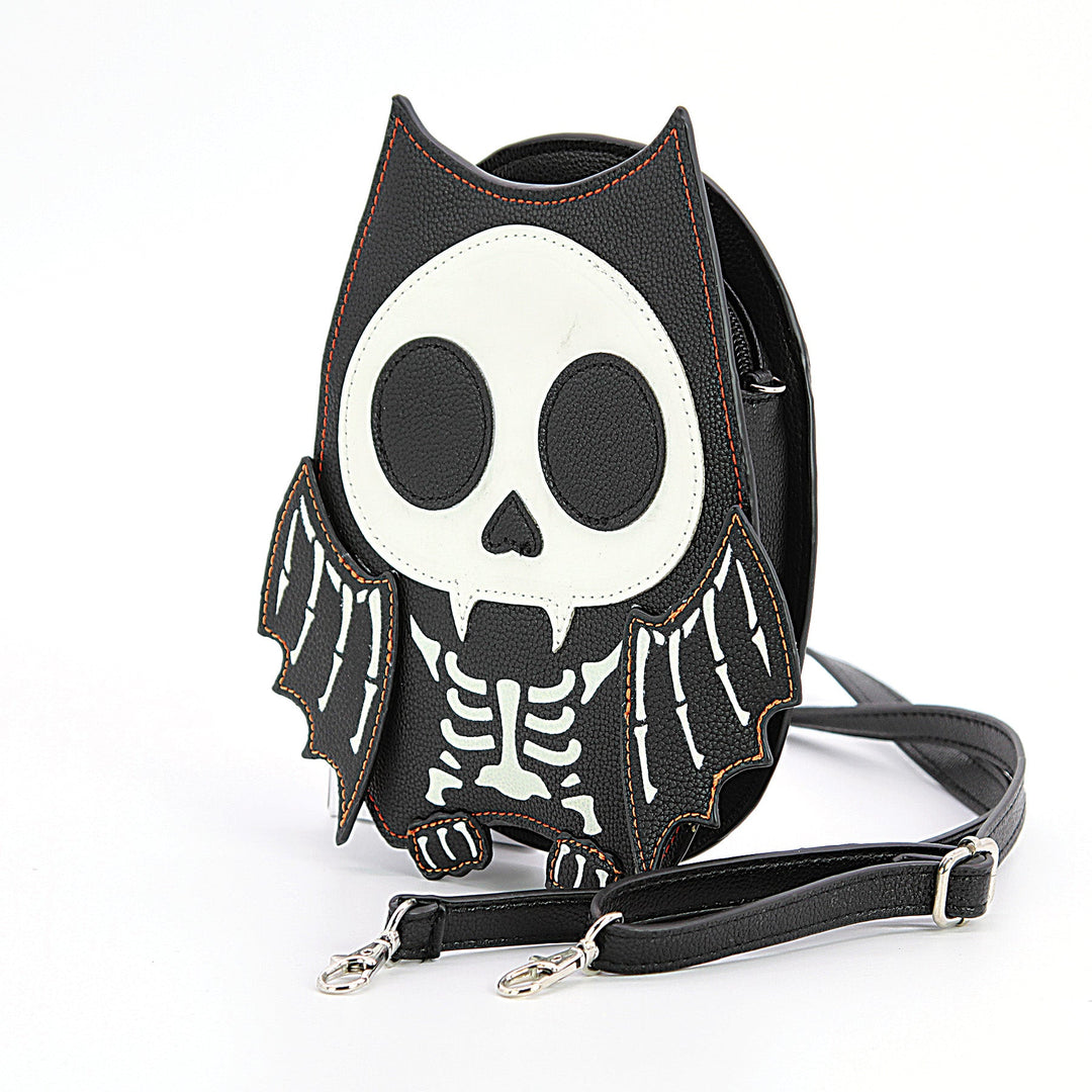 GLOW IN THE DARK SUGAR SKULL BAT SHOULDER BAG, SIDE VIEW