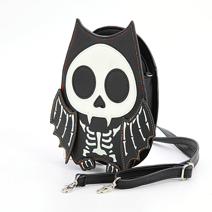 GLOW IN THE DARK SUGAR SKULL BAT SHOULDER BAG, SIDE VIEW