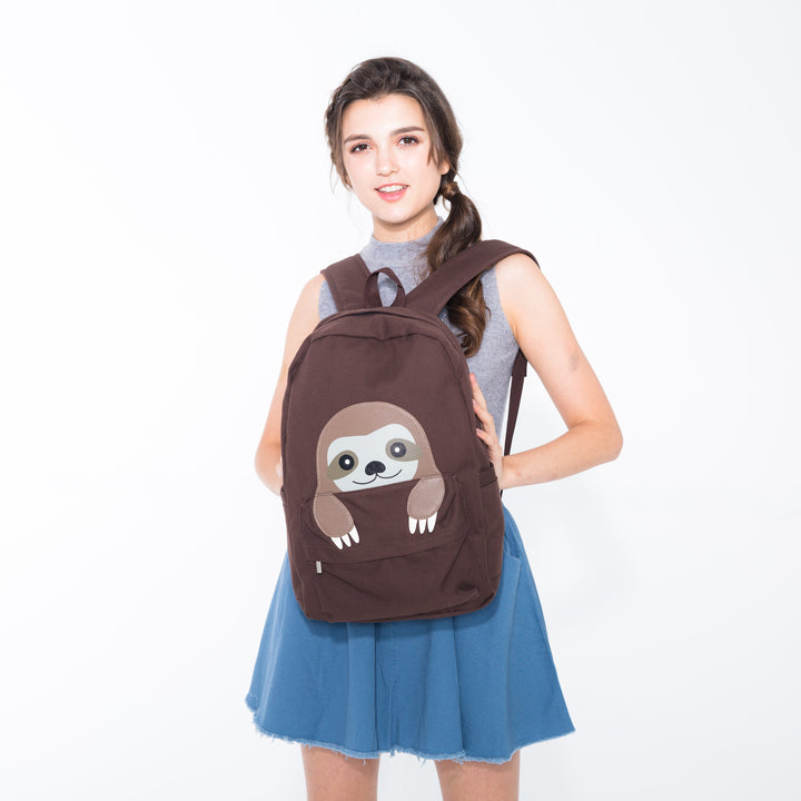 Peeking Baby Sloth Canvas Backpack, model