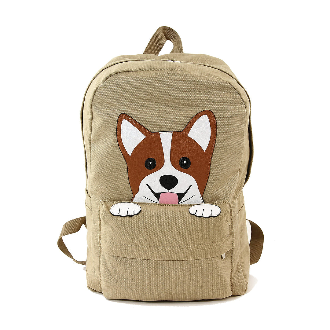 Peeking Corgi Dog Canvas Backpack front view